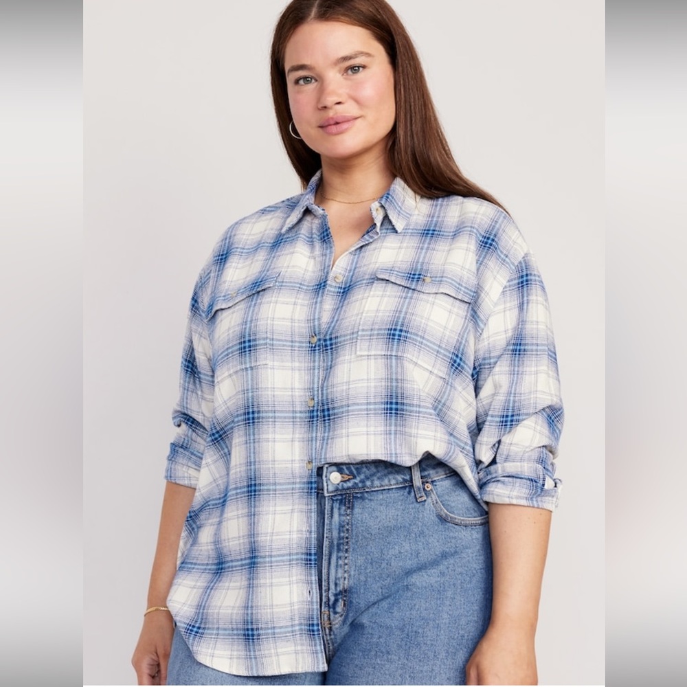 NWT Old Navy women’s boyfriend shirt flannel button down, size XL